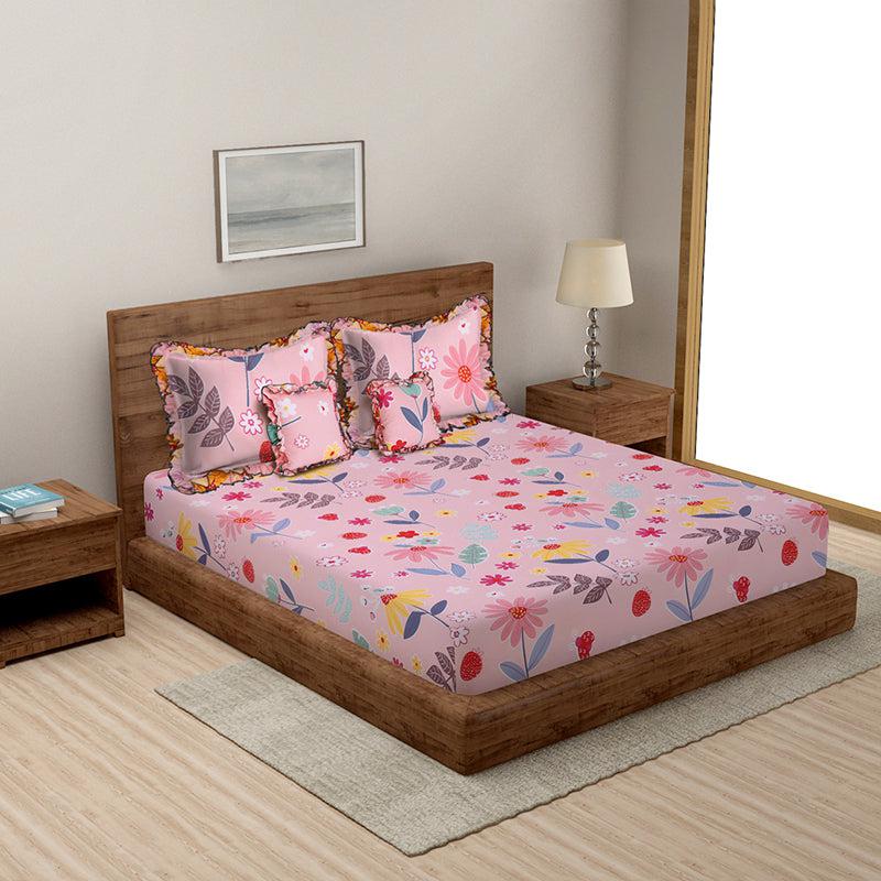 Blooming Fuschia Floral Frilled Bedding Set - Five Piece Set