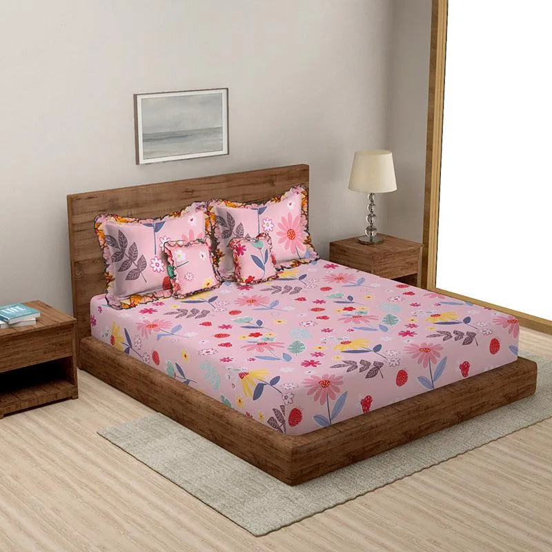 Blooming Fuschia Floral Frilled Bedding Set - Five Piece Set media 1