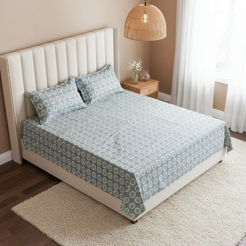 Bijo Ethnic Cotton Bedsheet (Grey) - 144 TC media 1