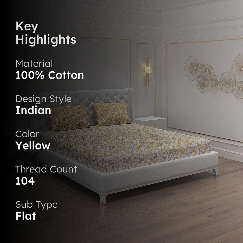 Monte Carlo Amrit Paisley Cotton Bedsheet (Yellow) - 104 TC media 2