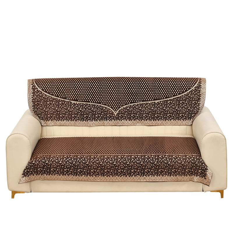 Petite Leaves Chenille Sofa Cover - Coffee Brown media 5