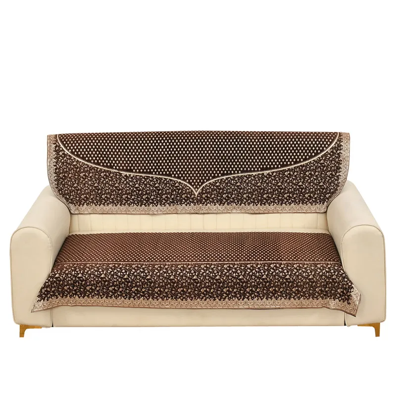 Petite Leaves Chenille Sofa Cover - Coffee Brown media 5