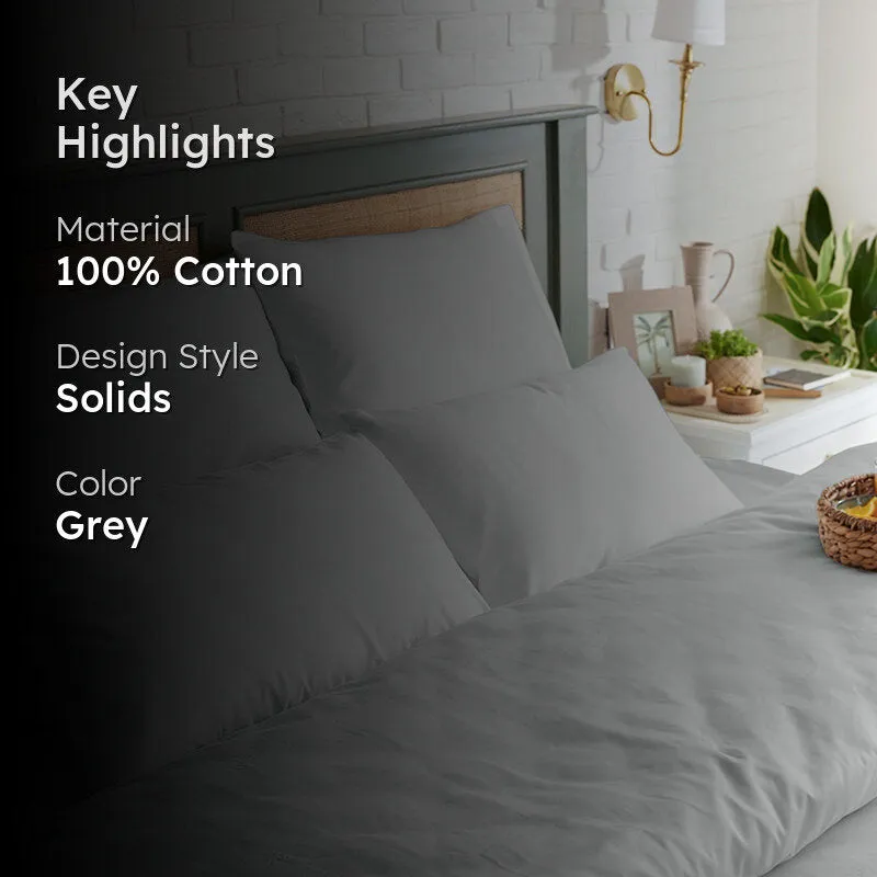 Maison Solid Cotton Pillow Cover (Light Grey,400TC) - Set Of Two media 2