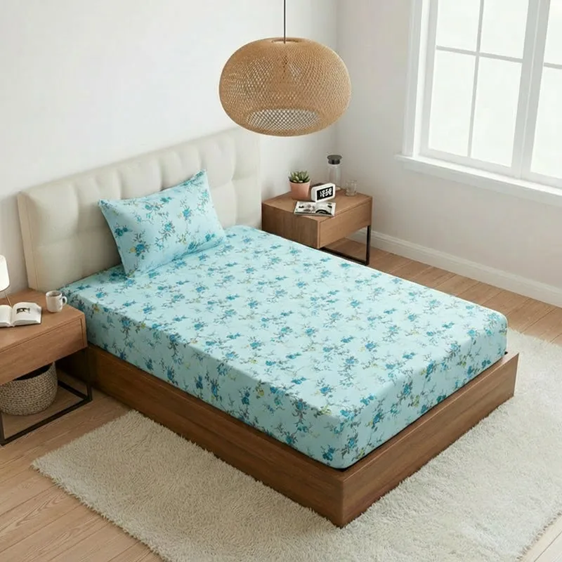 Esmeralda Floral Printed Cotton Bedsheet (Blue) - 180 TC media 1