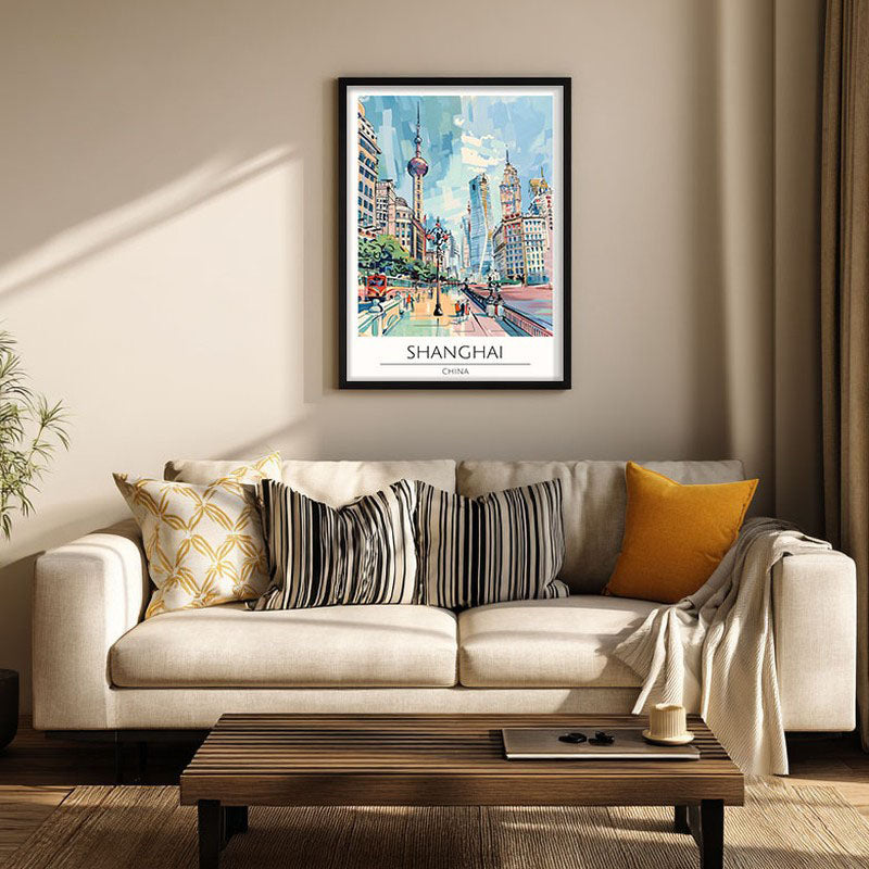 Vintage Shanghai Framed Canvas Wall Painting