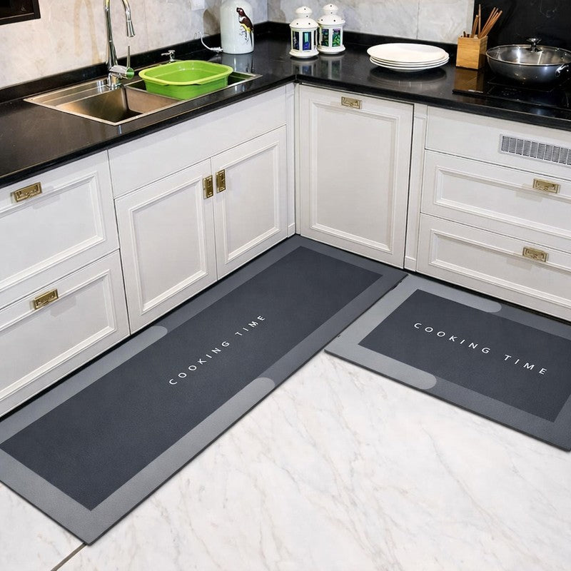 Contemporary Grey Anti (Skid Foam Kitchen Floor Mats) - Set Of Two
