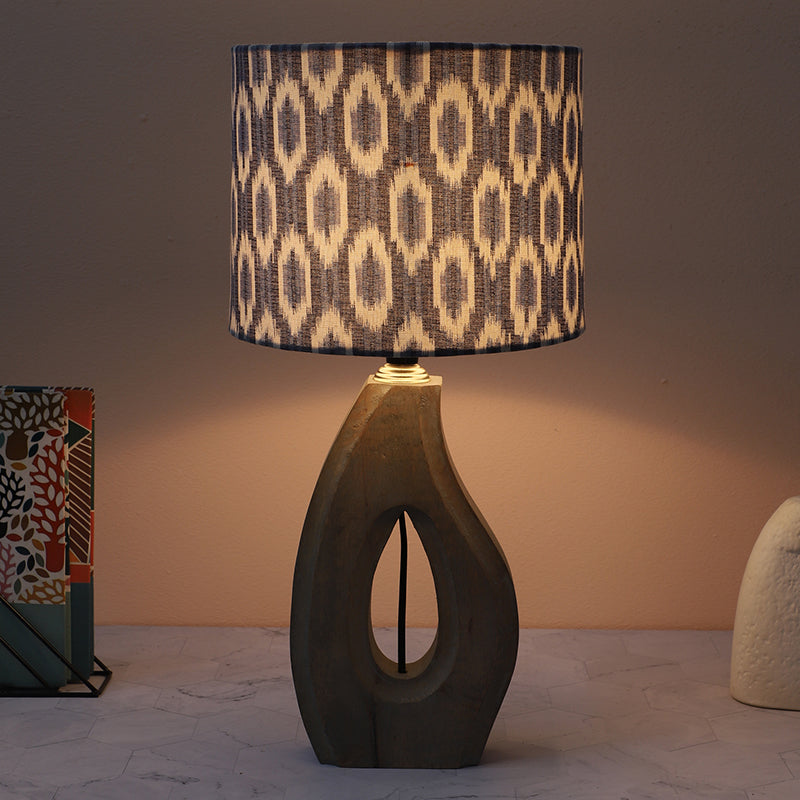 Lois Runes Printed Mango Wood Table Lamp - Grey,White,Blue