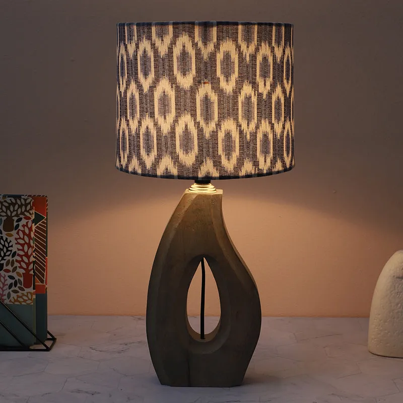 Lois Runes Printed Mango Wood Table Lamp - Grey,White,Blue media 1