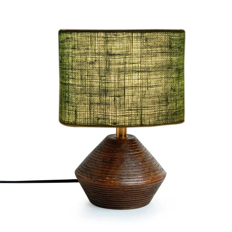 Yami Wooden Table Lamp With Jute Shade - Green,Brown media 9