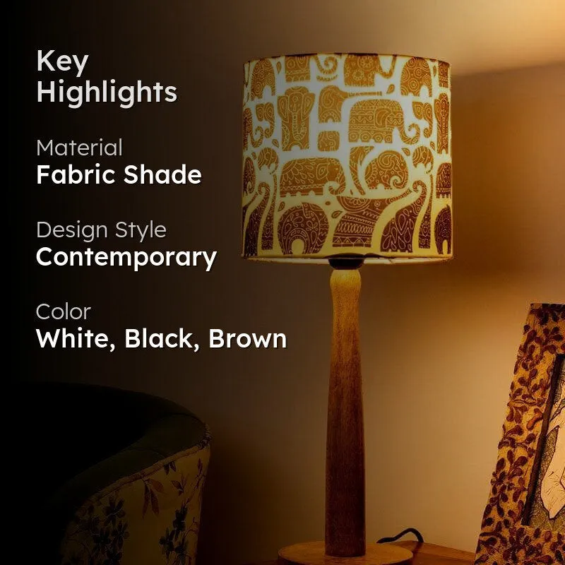 Zoo Glow Classy Wooden Stand Fabric Table Lamp - White,Black,Brown media 2