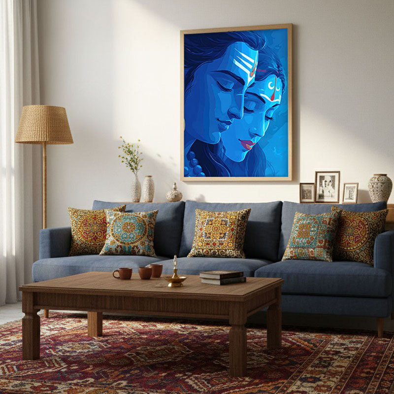 Lord Shiva & Parvati Devotional I Archival Paper Wall Art - Natural Brown Frame media 3