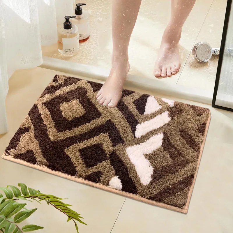 Fluffy Diamonds Microfiber Bath Mat - Brown media 1