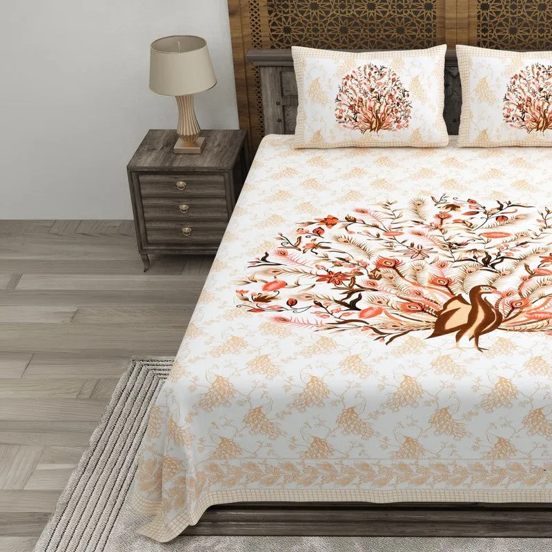Classicra Cotton Bedsheet (Beige,Orange) - 240 TC media 3
