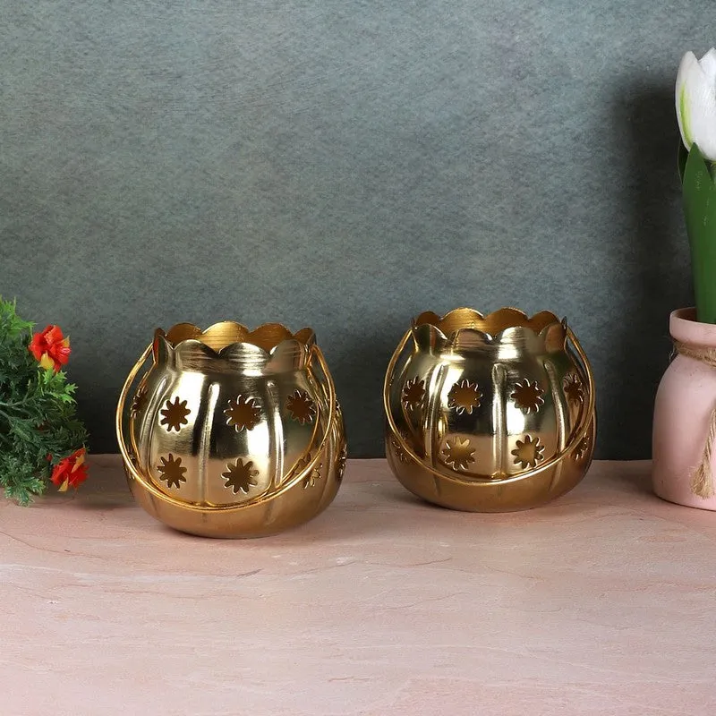 Himera Matki Tealight Candle Holder (Gold) - Set Of Two media 3