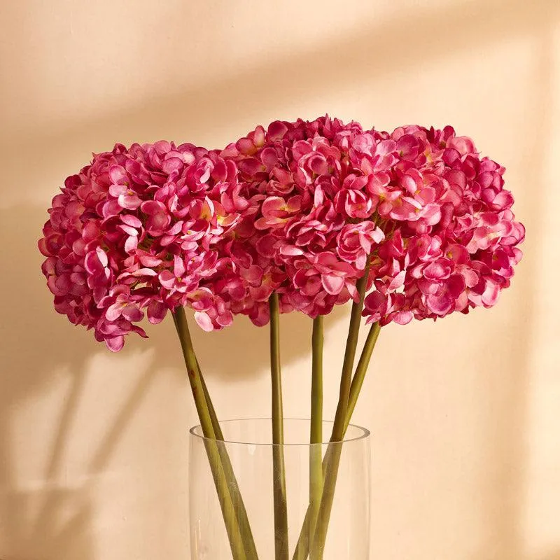 Artificial Realistic Fabric Hydrangea Flower Stick (Dark Pink) - Set Of Three media 7