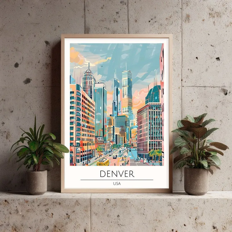 Vintage Denver Framed Canvas Archival Canvas Wall Painting - Natural Brown Frame media 3
