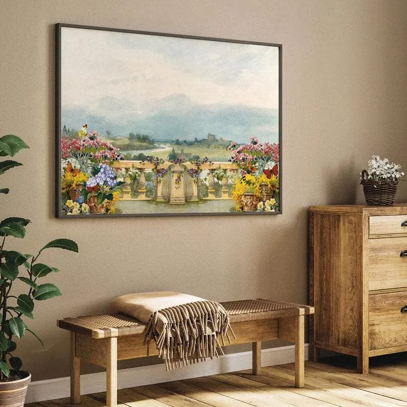 Floral Fantasy Balcony Canvas Wall Painting - Black Frame media 5