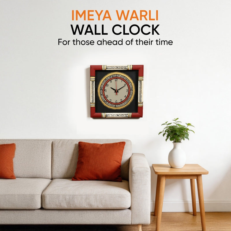 Imeya Warli Tribal Wooden Wall Clock media 3