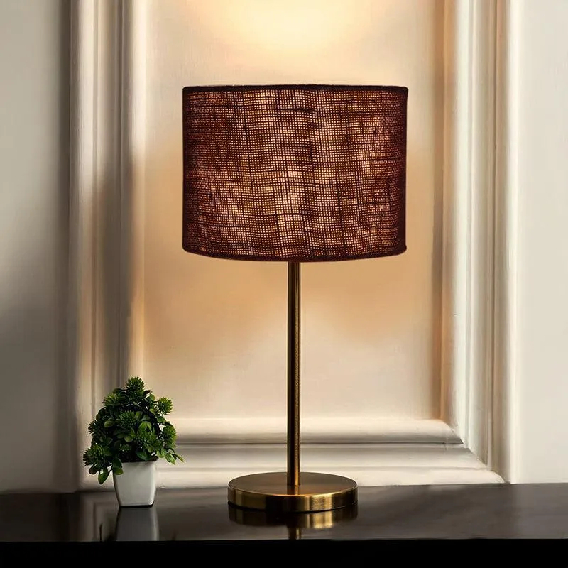 Loft Gleam Jute & Metal Table Lamp (Drum) - Brown,Gold media 1