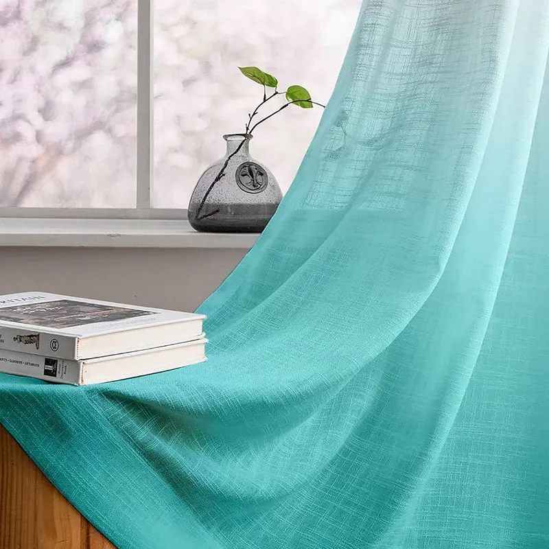 Ombrina Linen Texture Sheer Curtain (Light Blue) - Set Of Two media 3