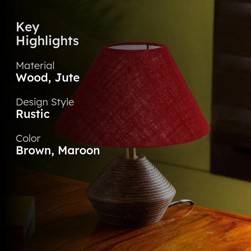 Yami Cone Wooden Table Lamp With Jute Shade - Brown,Maroon media 2