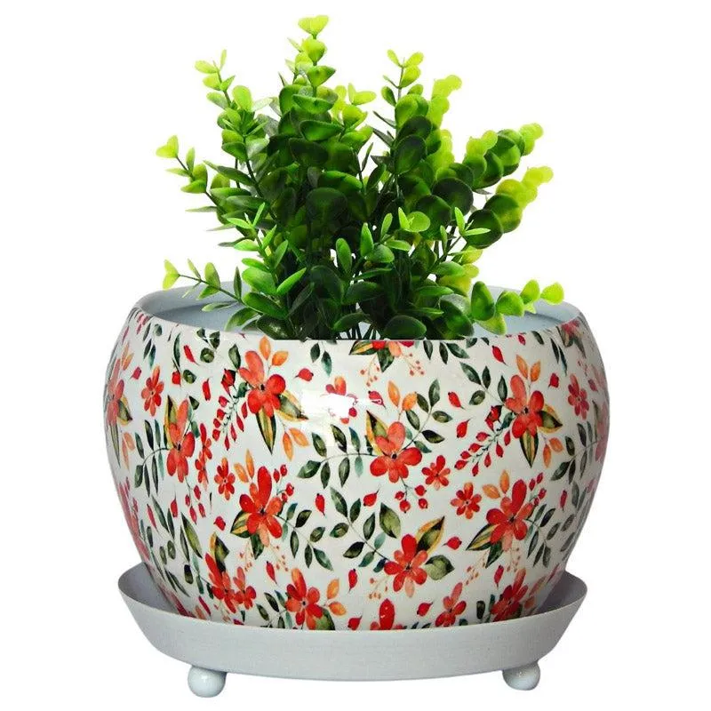Julietta Peach Floral Planter With Plate media 4
