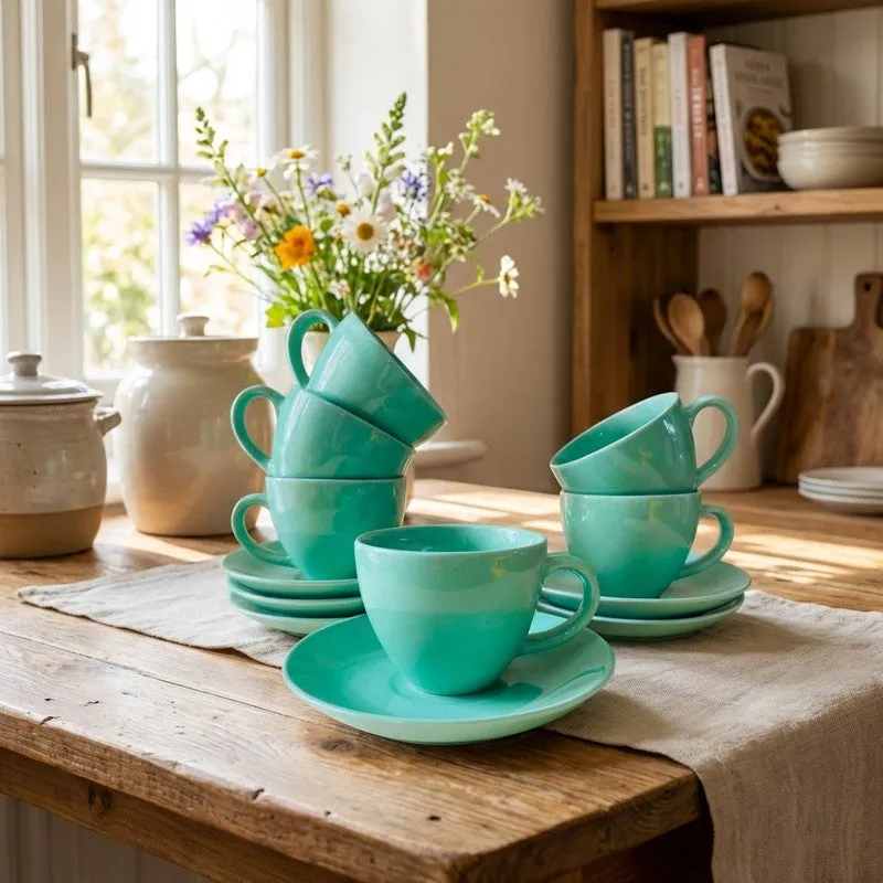 Ceramic Cup & Saucer (Sage Green/180 mL Each) - Set of Six media 3