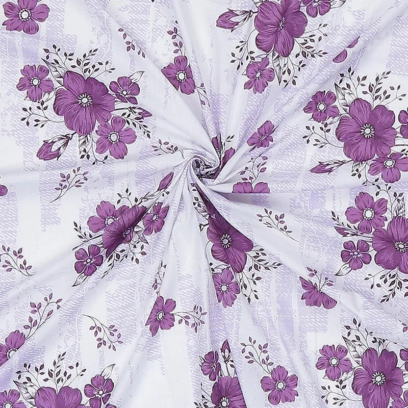 Monte Carlo Petal Story Cotton Bedsheet (White,Purple) - 104 TC media 10