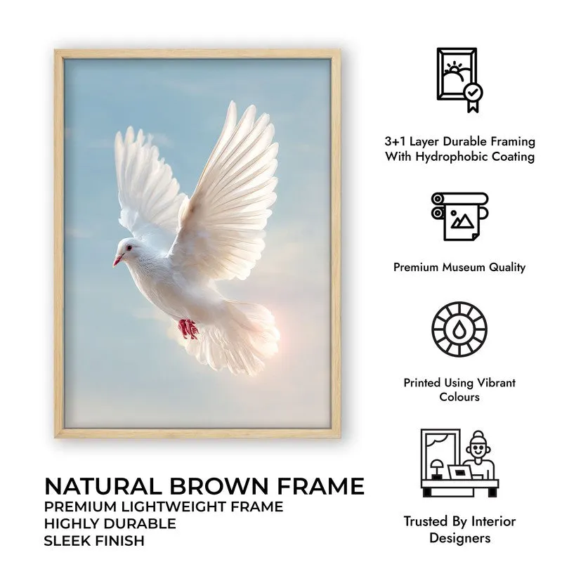White Dove Ascending Archival Paper Wall Painting With Brown Frame media 7