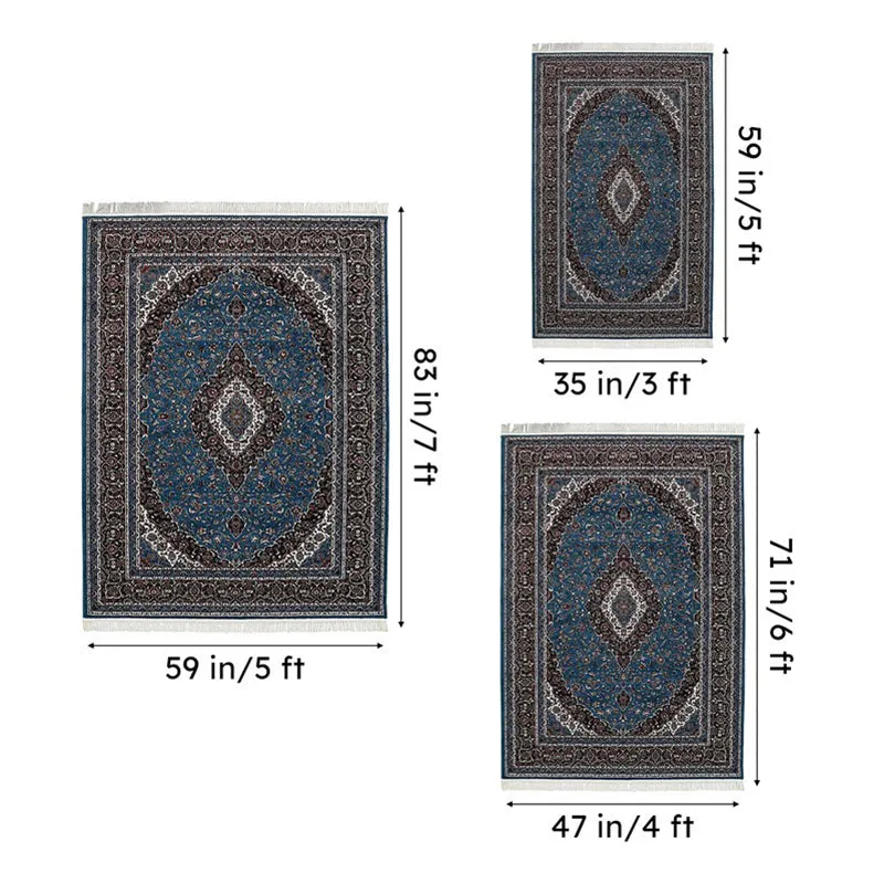 RitiRang Artificial Silk Carpet - Blue media 8
