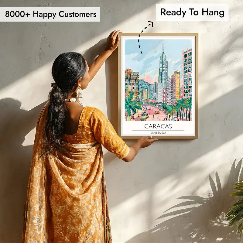 Vintage Caracas Framed Canvas Archival Canvas Wall Painting - Natural Brown Frame media 7