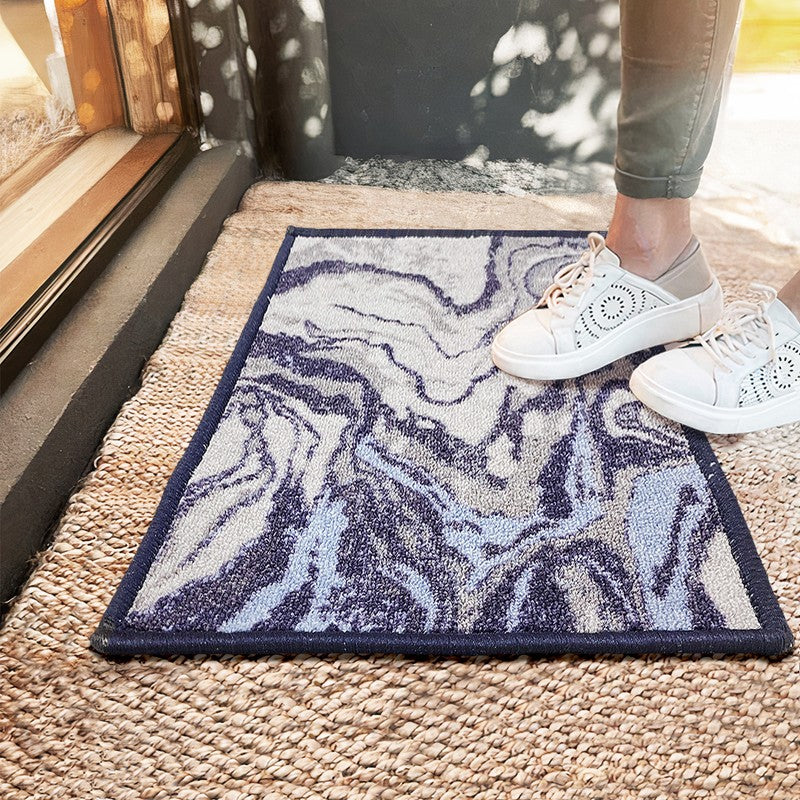 Crest Abstract Nylon Door Mats - Blue,Grey - 57 x 37 cms