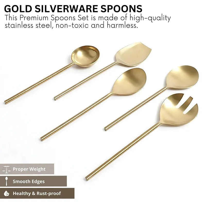 Zarifa Stainless Steel Serving Spoon - Set Of Five media 4