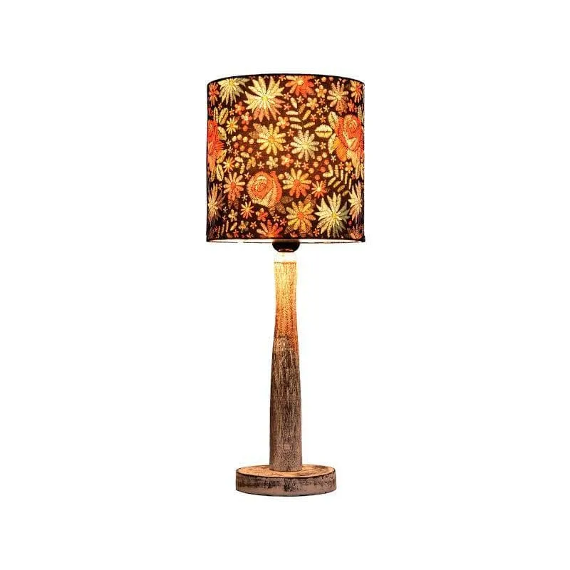 Psychedelic Trance With Wooden Pillar Fabric Table Lamp - Multicolor media 4