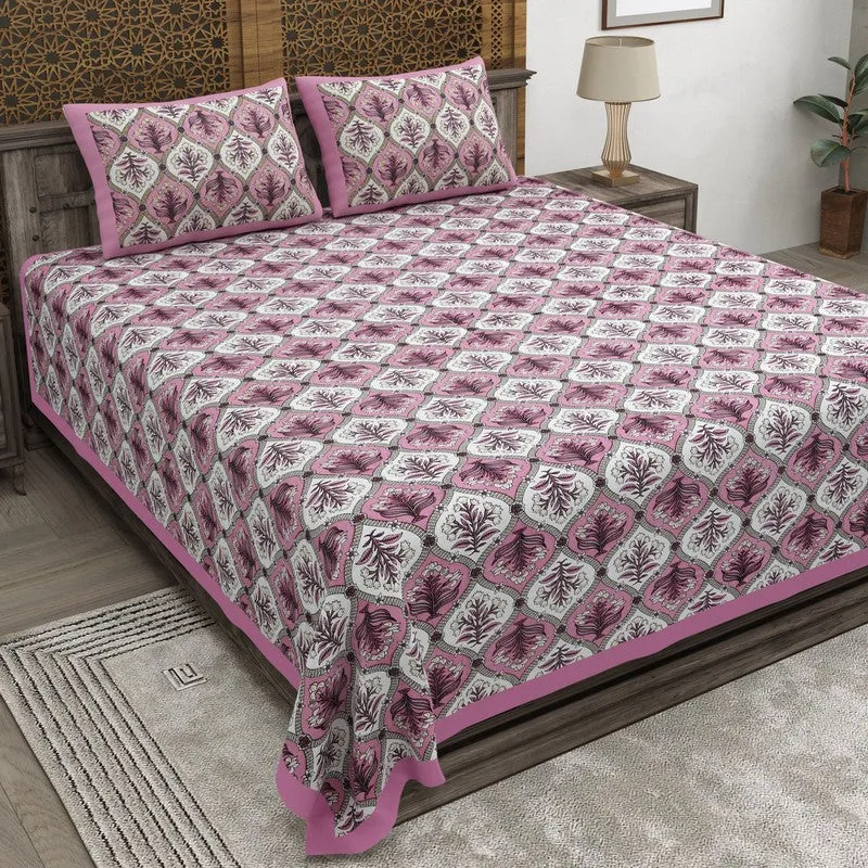 Nesty Cotton Bedsheet (Pink,Off White) - 240 TC media 1