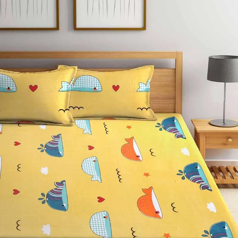 Dance With Whales Printed PolyCotton Bedsheet - 180 GSM media 1