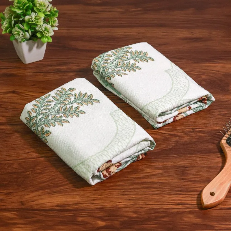 Flora Drift Cotton Hand Towel (Green) - Set Of Two media 1