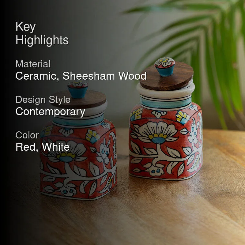 Rang-E-Gul Handpainted Ceramic Jar (410 mL Each) - Set Of Two media 2