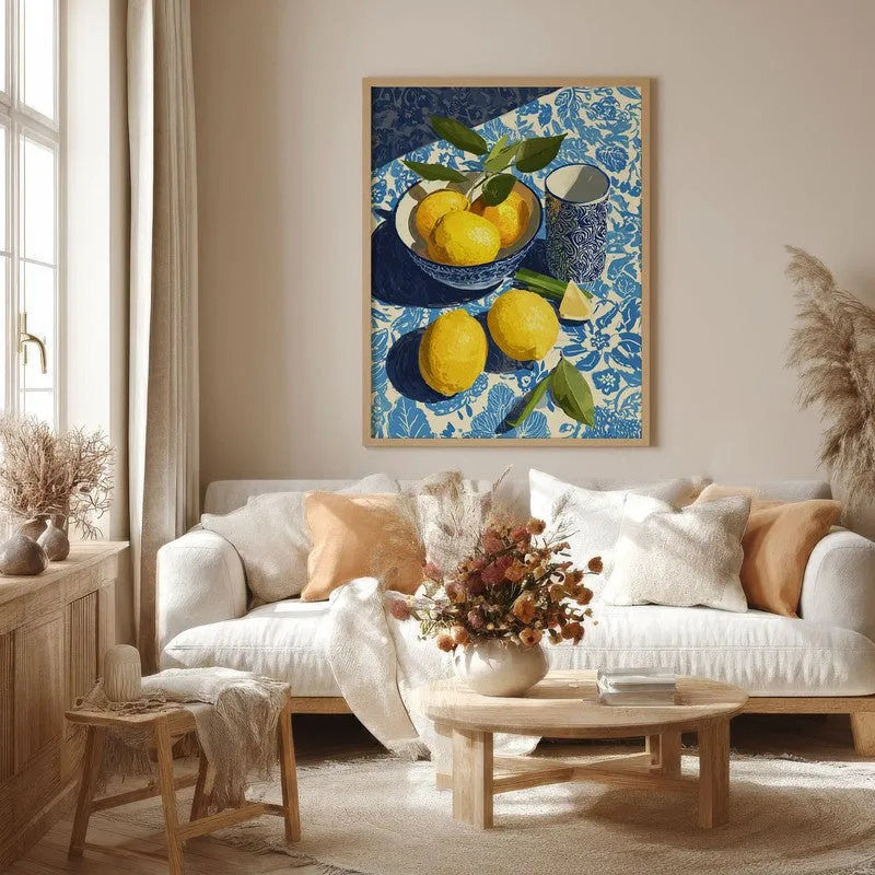 Zestara Lemon Canvas Wall Painting With Brown Frame media 1