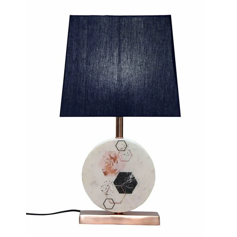 Hexa Marble & Copper Base Fabric Table Lamp - Blue,White media 4