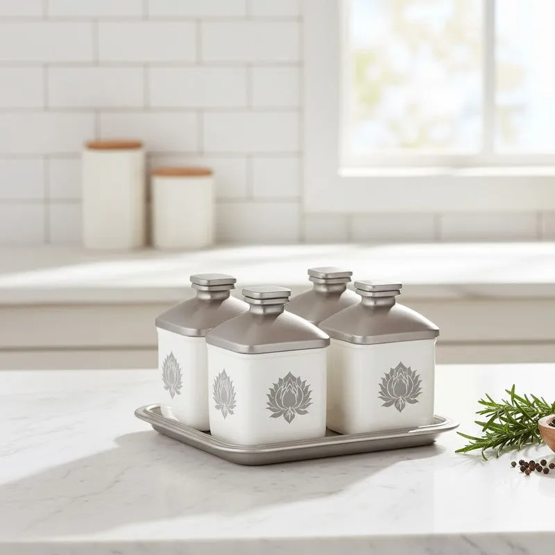 Spice Aura Air Tight Condiment Jars (Silver /500 mL Each) - Five Piece Set media 1