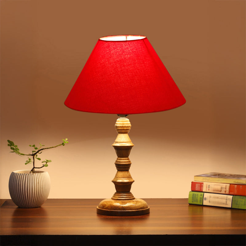 Cotin II Timber Wooden Table Lamp - Red,Brown