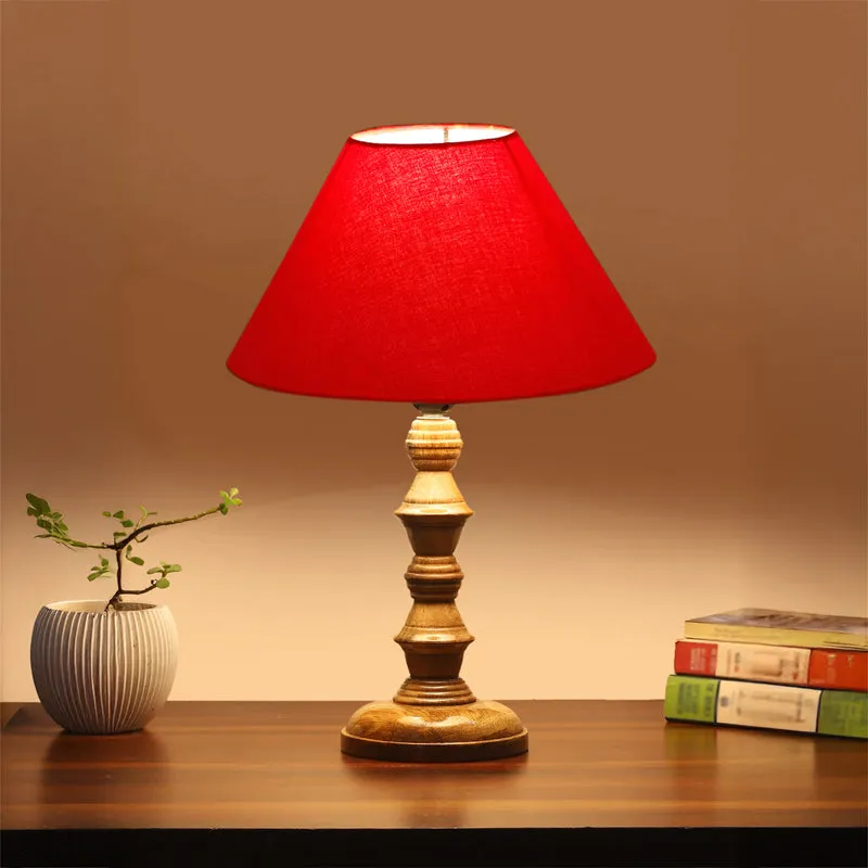 Cotin II Timber Wooden Table Lamp - Red,Brown media 1