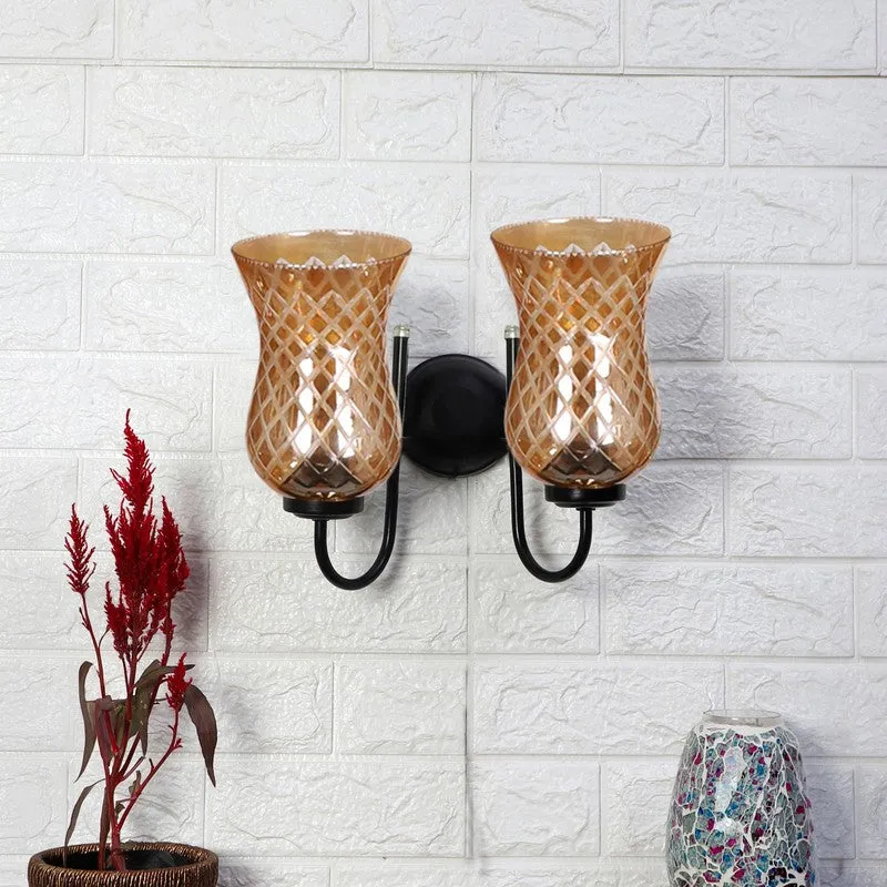 Honey Glow Twin Shade Glass Wall Lamp media 3