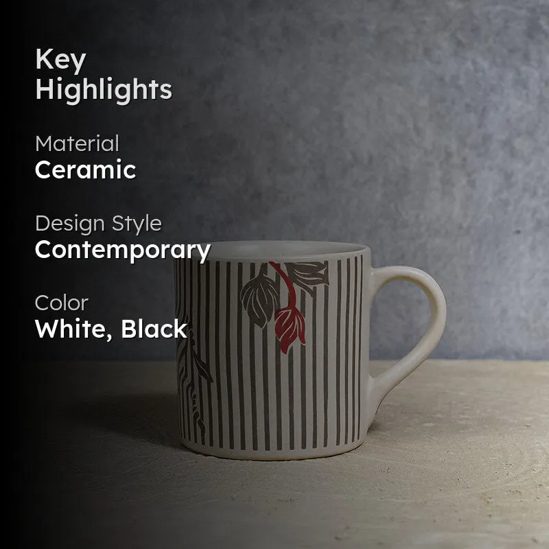 Floral Ceramic Coffee Mug (300 mL) - White,Grey media 2