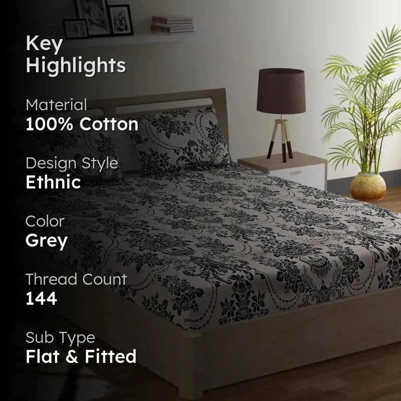 Swayam Regal Dreamscape Cotton Bedsheet (Dark Grey) - 144 TC media 2