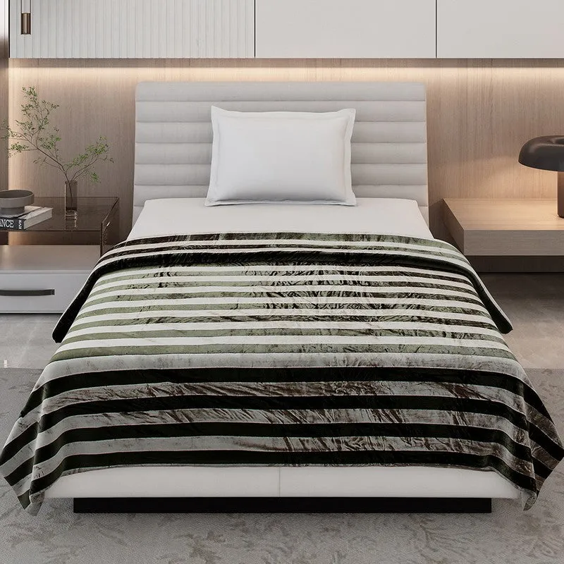 Monte Carlo Strivon Bold Stripes Polyester Blanket (Olive Green) - 300 GSM media 4