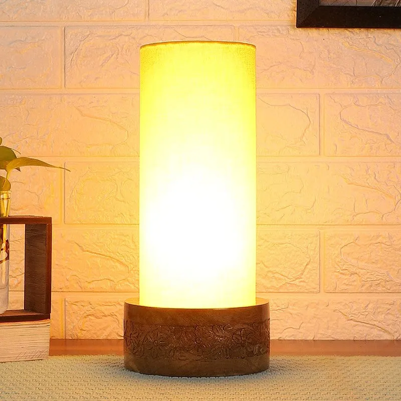 Divanae Cotton Table Lamp With Wooden Base - Yellow media 3