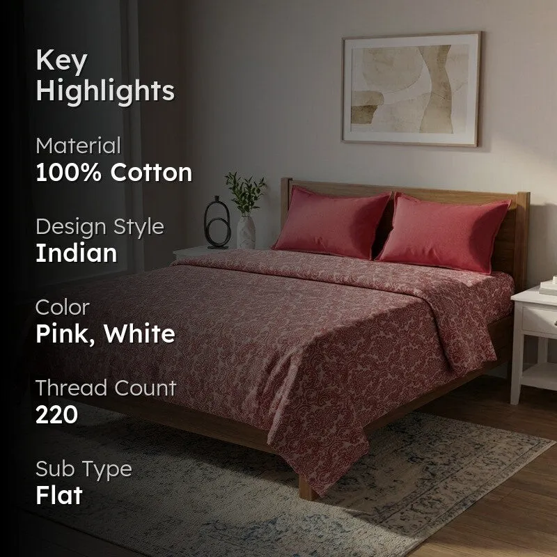 Artisan Hue Cotton Bedsheet (Pink) - 220 TC media 2