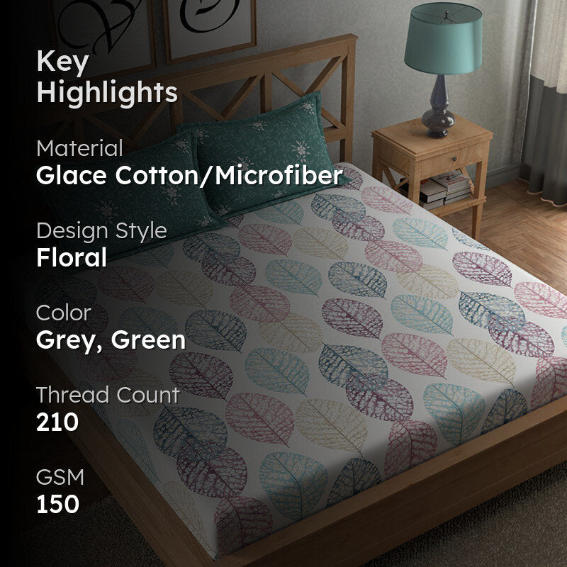 Vibrant Leaf Silhouette Floral Microfiber Microfiber Bedsheet - 150 GSM media 2
